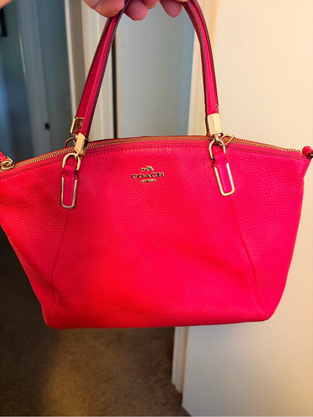 COACH Small Kelsey Satchel Hot Pink Pebbled Leather Shoulder Crossbody F36675